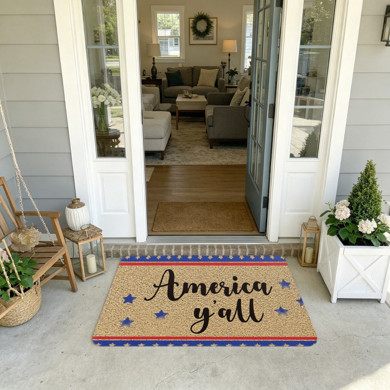 Tapis de véranda rétro kaki America Y'all 20 po x 32 po
