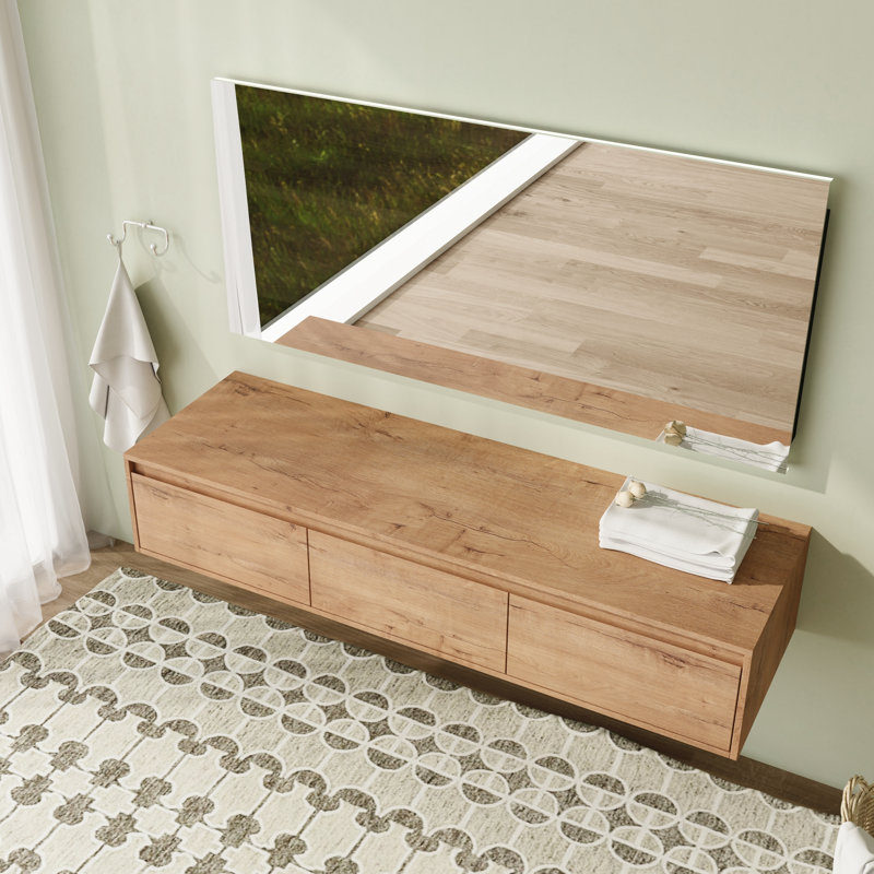 60'' Wall-Mounted Floating Bathroom Storage with Soft-Close Drawer