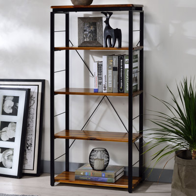 Oak And Black 4-Shelf Bookcase