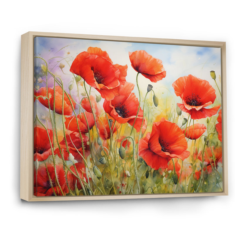 Radiant rouge coquelicots, H 12 po x l 20 po x P 1 po, Cadre naturel flottant
