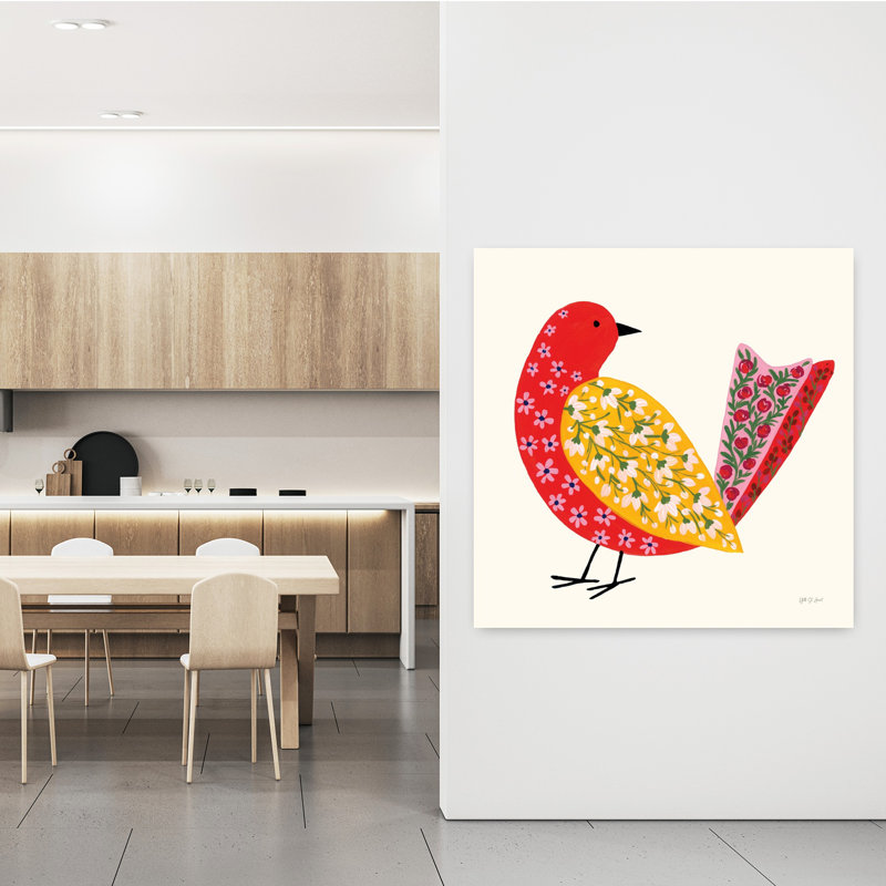 Art contemporain avec un oiseau en fleurs I, H 48 po x l 48 po