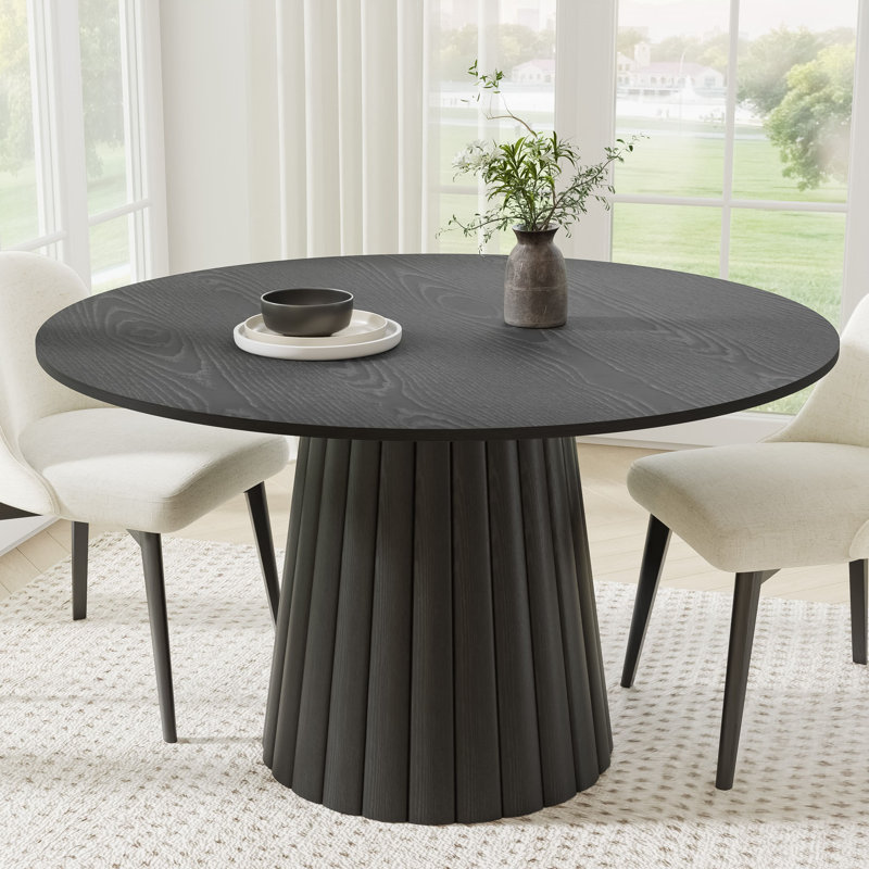 Solid Wood Dining Table Round Pedestal Kitchen Table, Black, 30”H x 52”L x 52”W