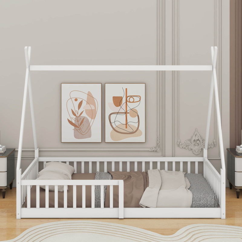 Lit simple en bois avec clôture, Blanc
