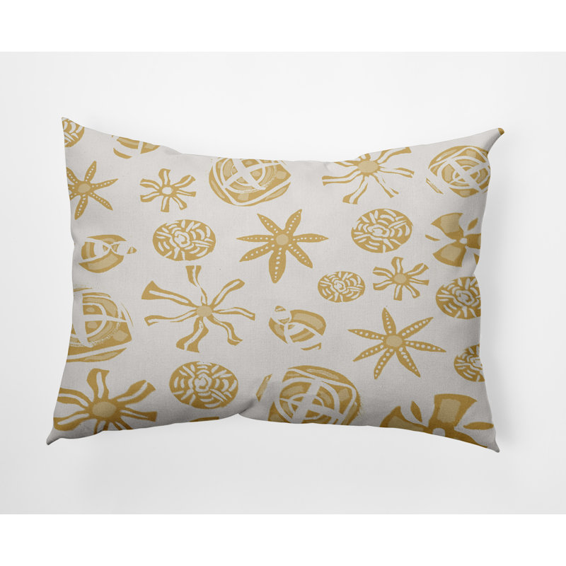 Geometric Outdoor Reversible Throw Pillow, Mustard