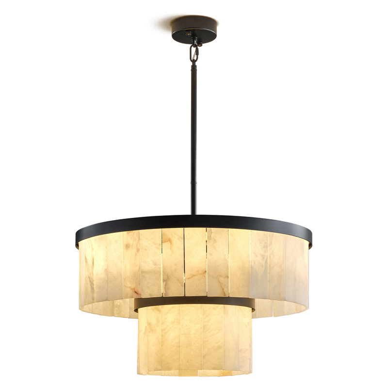Lustre cylindrique 23,6 "à deux couches pour îlot de cuisine, Noir mat, 2, 9