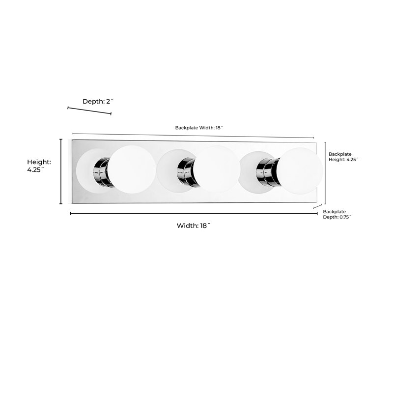 Barre d'éclairage de salle de bain 3 lumières Amaryn, H 4,25 po x l 18 po x P 2 po, Trois lumières