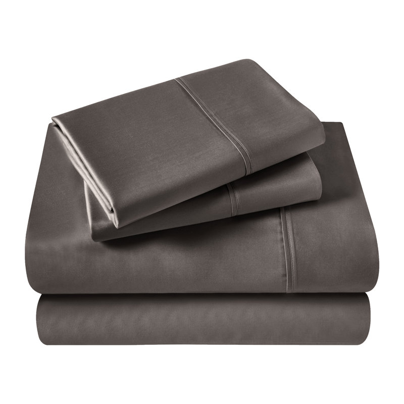 Ensemble de draps en satin de coton égyptien à densité de tissage 700 Écosse, Gris, Grand