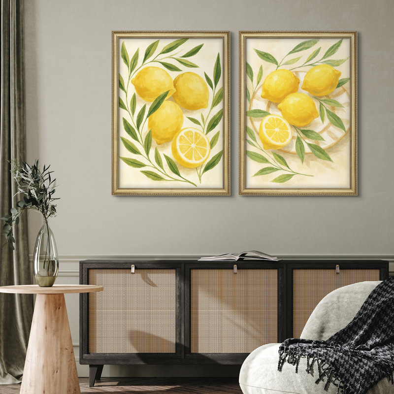 Ensemble d'art mural encadré 26 po x 36 po Fresh Lemon Botanical Kitchen for Kitchen, H 36 po x l 26 po, Doré