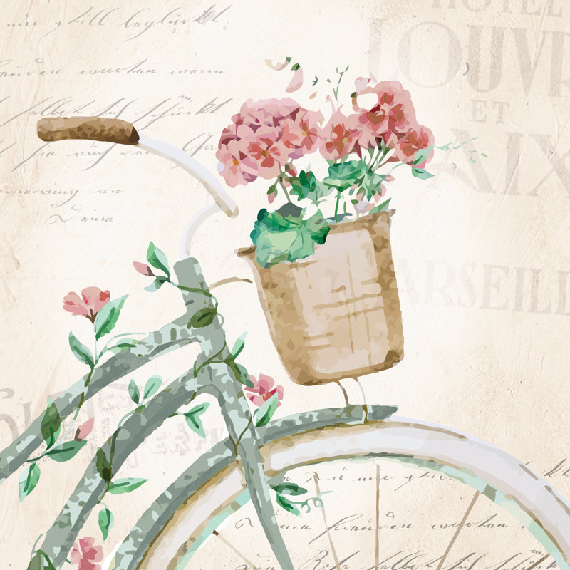 Bicycle With Flowers - Wrapped Canvas Painting, 76cm H x 76cm W x 3.8cm D
