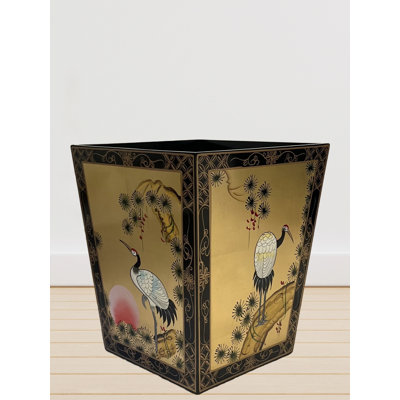 Guylan 15 Litre Waste Bin Gold Leaf with Cranes Artistry