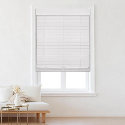 2 Inch White Cordless Faux Wood Blinds 71x60, PVC Mini Blinds for Windows, Room Darkening
