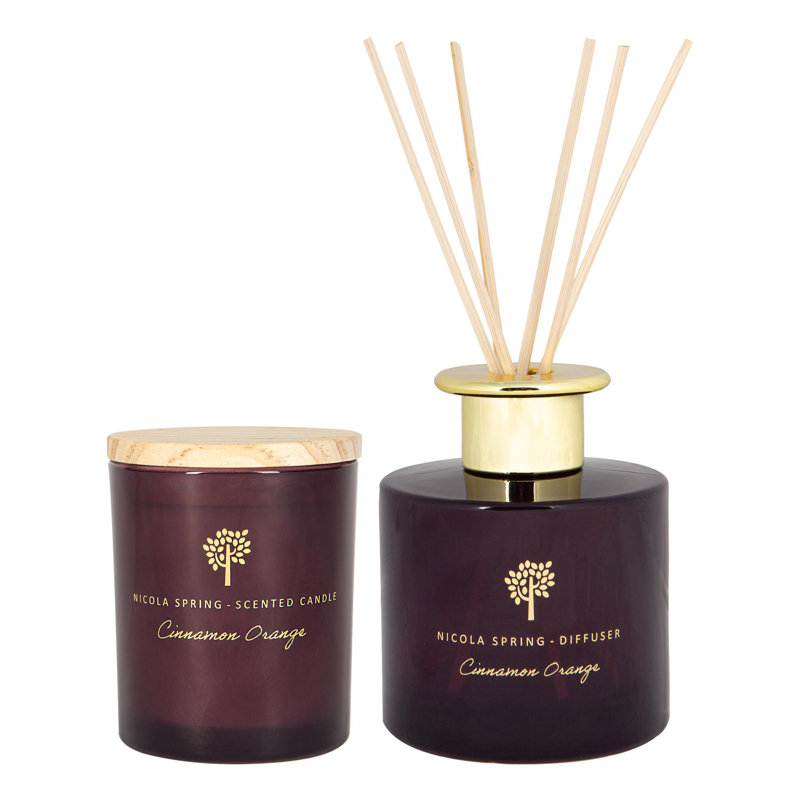Nicola Spring - Scented Candle & Reed Diffuser - Cinnamon & Orange, Set of 3