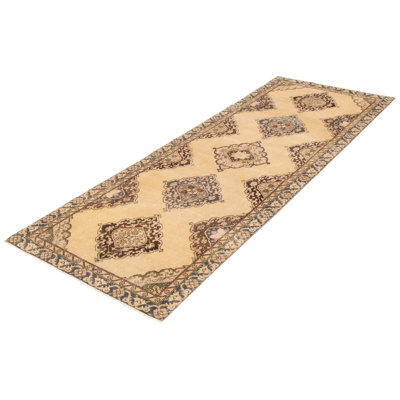 Tapis de couloir unique en laine noué à la main style années 1990 de 4 pi 4 po x 12 pi 1 po Mosco
