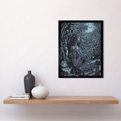 Woman Waiting In A Moonlit Forest - Single Picture Frame Print