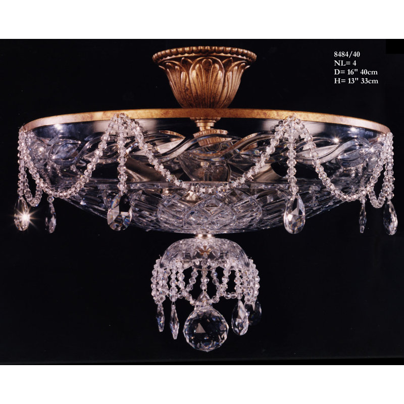 Delucia Crystal Semi Flush Mount, Antique French Gold