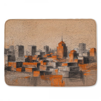 Orange Cityscape Sketch Bath Mat
