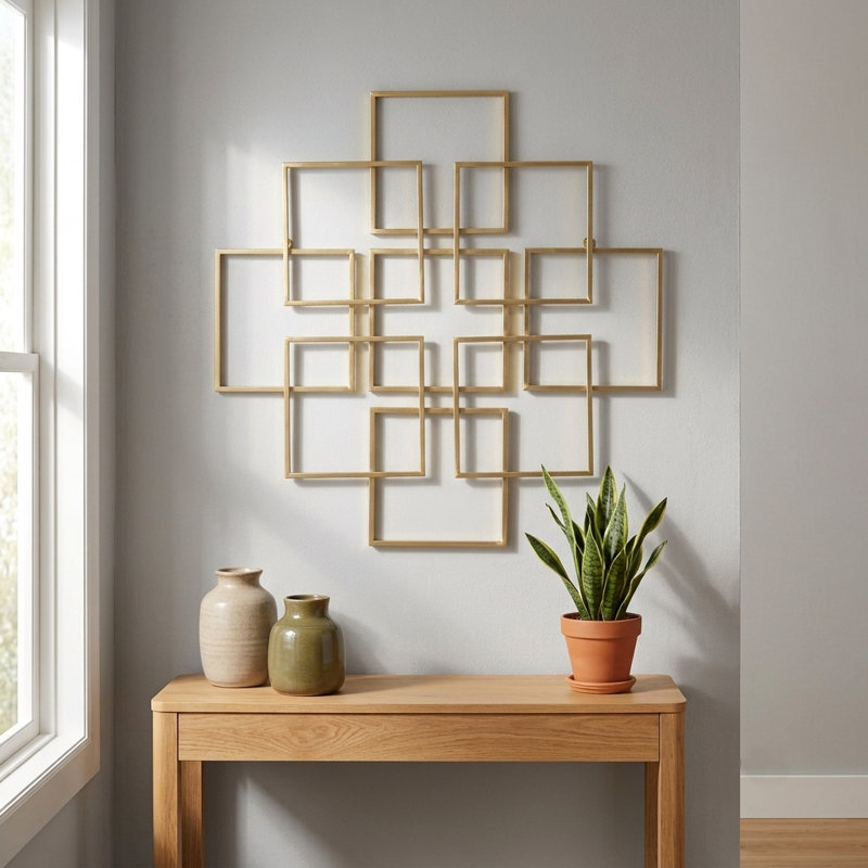 Richese Geometric Modern Metal Wall Sculpture, Gold Finish, 30", Gold, 30'' H x 30'' W x 0.5'' D