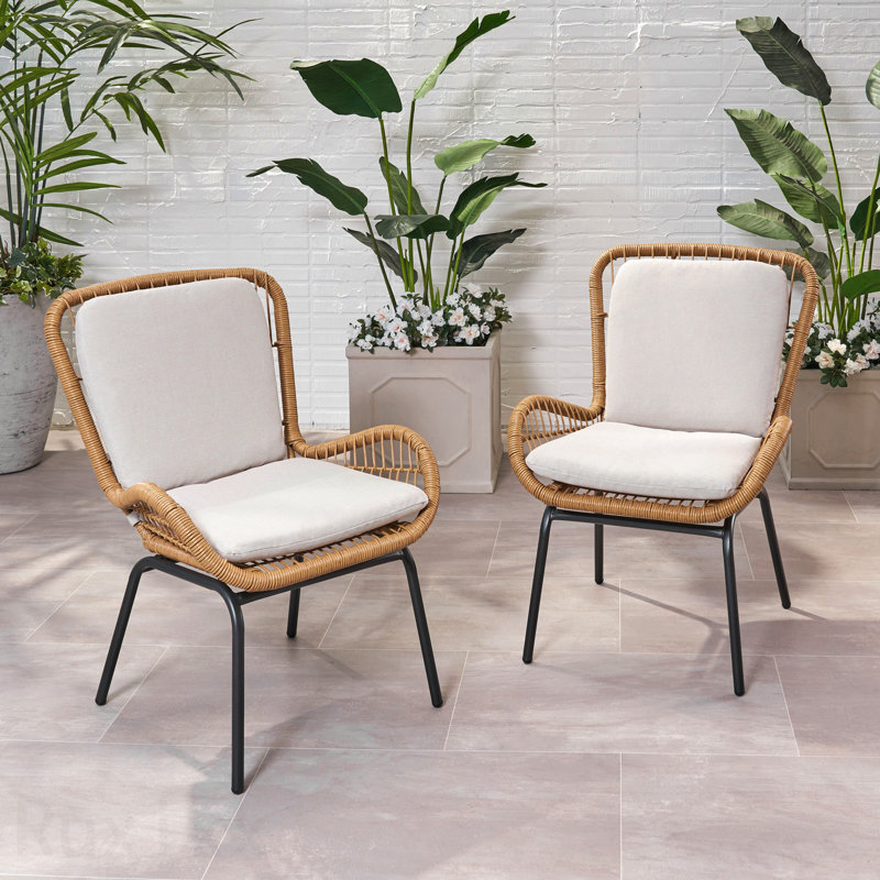 2-Piece Set Patio Chair Mccaskill With Cushions, Light Brown
