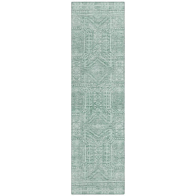 Machine Washable Indoor/Outdoor Xhevrie Teal Rug
