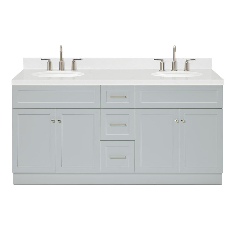 Meuble-lavabo double autoportant 72 po avec plateau en quartz Abell, Gris