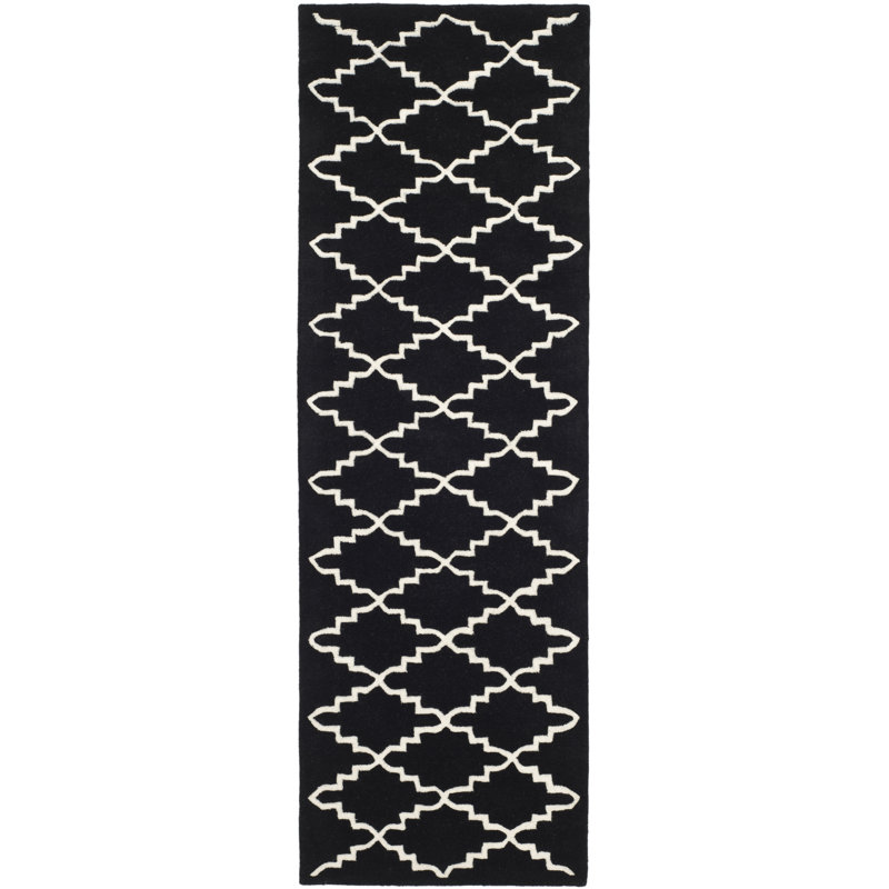 Desai Black Quatrefoil Hand-Tufted Wool Runner Rug, 27in x 8in