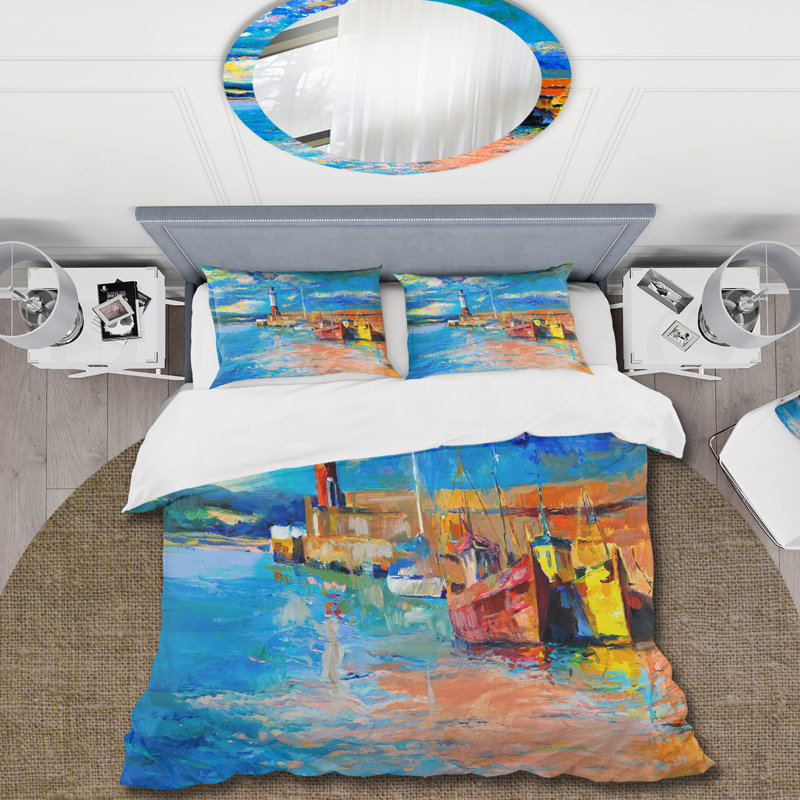 Ensemble de housse de couette style nautique et côtier «Lighthouse In Evening Glow By The Shore»
