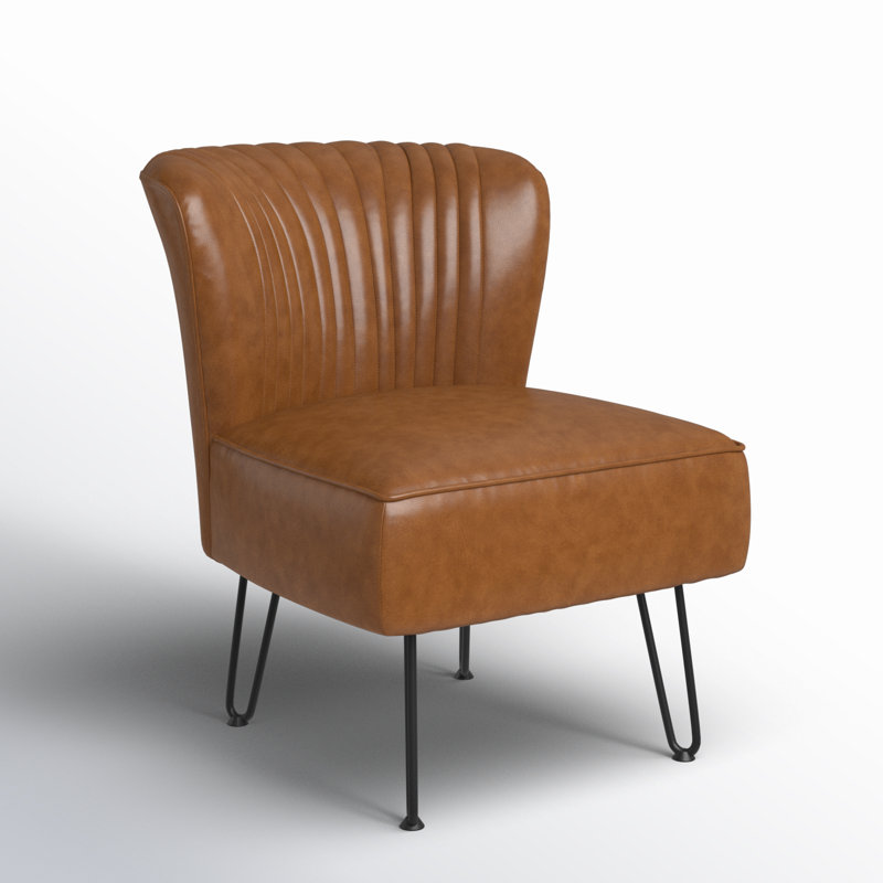 Euclid Faux Leather Chair With Metal Base, Camel Faux Leather