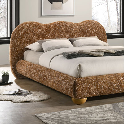 Mobilier de chambre à coucher pour lit double en terre cuite brun rembourré pour grand lit