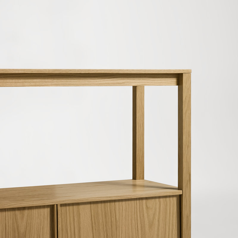 Open Plan Low Bookcase with Storage, White Oak, (2 Sheves) 33" H x 68" W x 13" D
