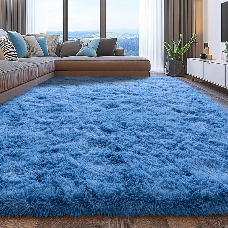 Solid Rug Soft Fluffy Mist Blue Indoor Area Rug for Living Room Bedroom Nursery Kids Room, Rectangle 9' x 12'