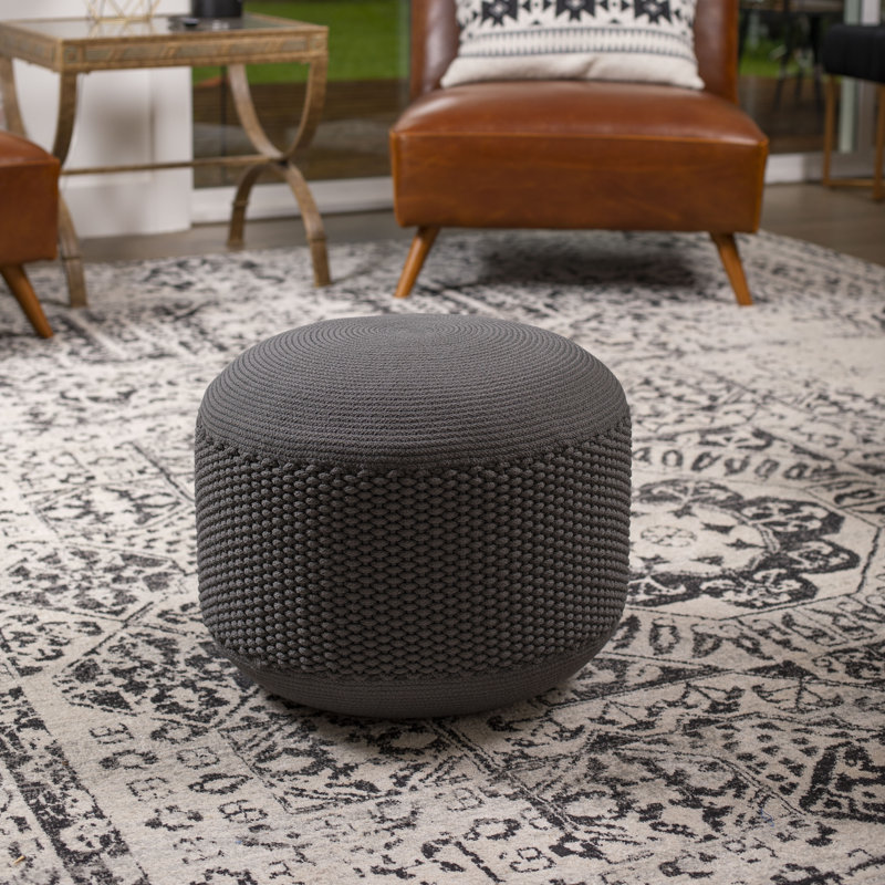 BirdRock Home Upholstered Pouf, Black Cotton Blend