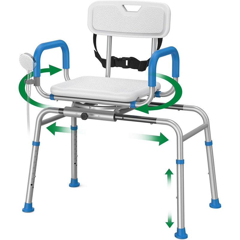 Chaise de douche coulissante avec siège pivotant et banc de bain réglable