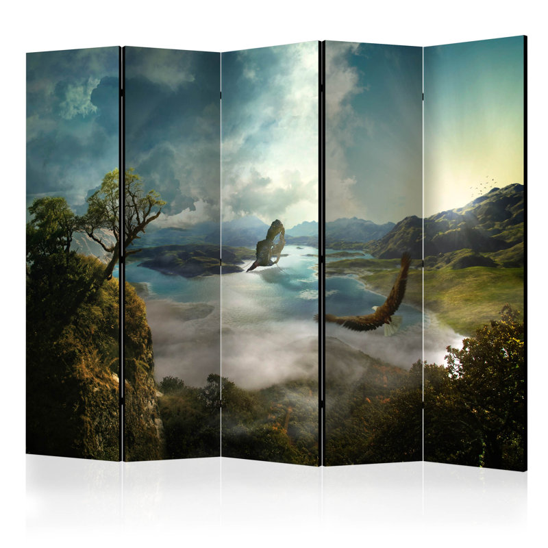 Groark 225cm W x 172cm H 5 - Panel Solid Wood Folding Room Divider