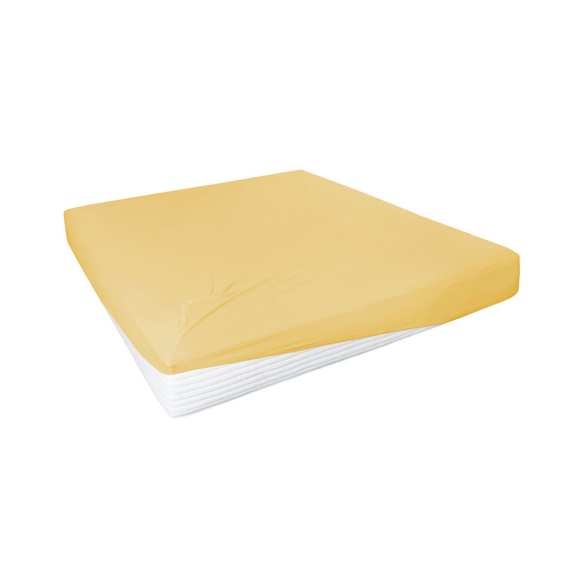 Cotton Blend Jersey Knit Fitted Sheet, Light Yellow, 140-160 x 200-220 cm