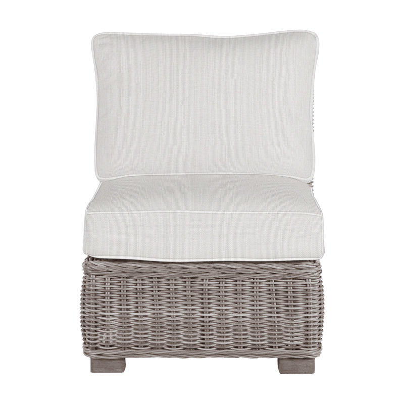 Fauteuil de chambre modulaire d'extérieur en résine tressée rustique N-Dura, Pas de soudure, Huître, Sunbrella® ‑ lin neige