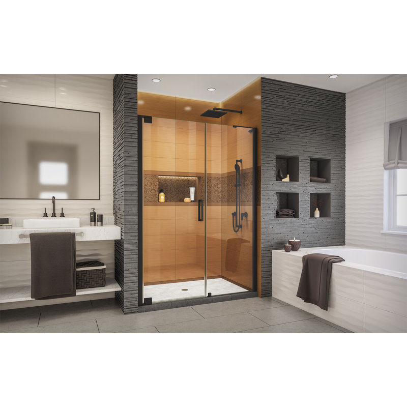 DreamLine Elegance-LS 56 - 58 inch W x 72 inch H Frameless Pivot Shower Door in Matte Black, Matte Black, 58"