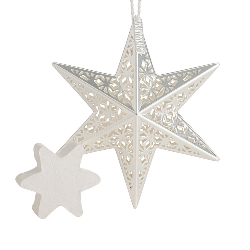Scented Decorative Ornament, Metal Star, Winter Fir with Refill, White