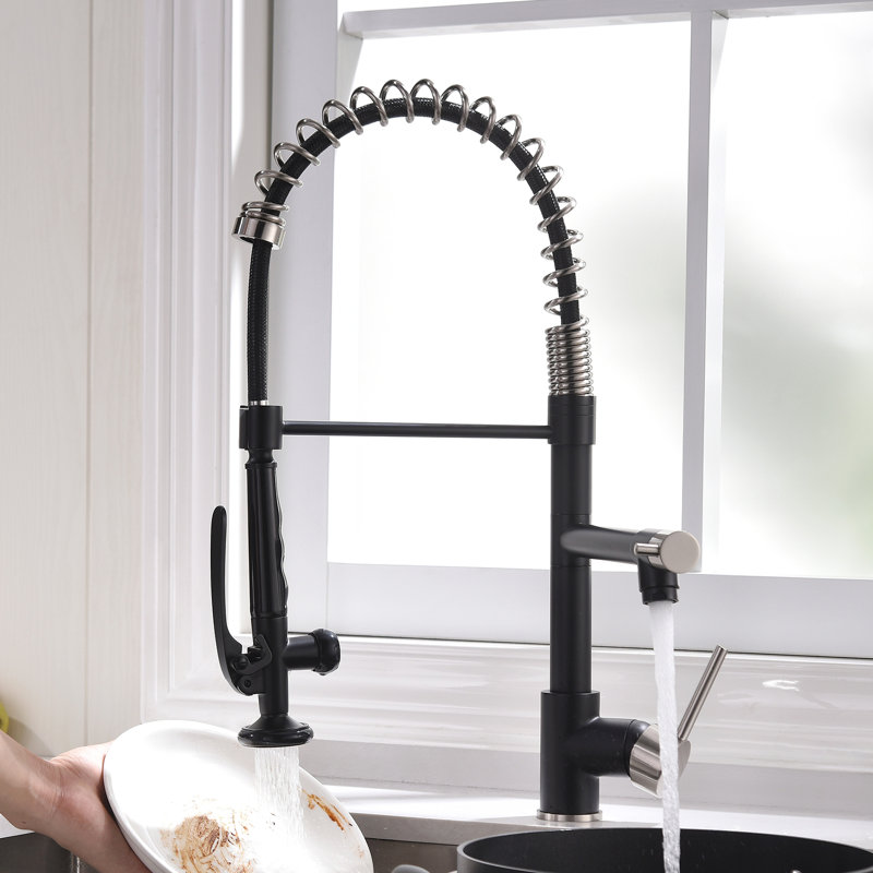 Fapully Pull Down Kitchen Faucet, Brushed Nickel/Matte Black