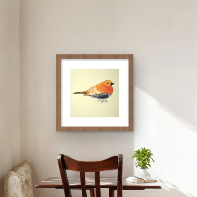 Illustration d'un petit oiseau orange | Impression encadrée avec passe-partout
