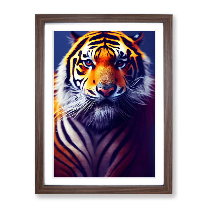 Striking Tiger No.5 - Single Picture Frame Print, 64cm H x 46cm W x 2cm D, Walnut 