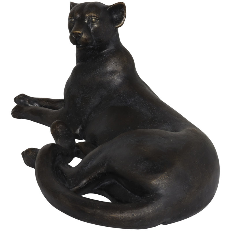 Black Polyresin Leopard Laying Decorative Sculpture