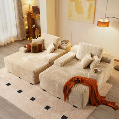 Ensemble de chaises longues surdimensionnées et compressées Cloudelle, ensemble de 2 chaises profondes de 48,4 po avec coussins, canapé en velours côtelé moelleux pour le salon, la chambre à coucher ou le bureau - sièges confortables et peu encombr