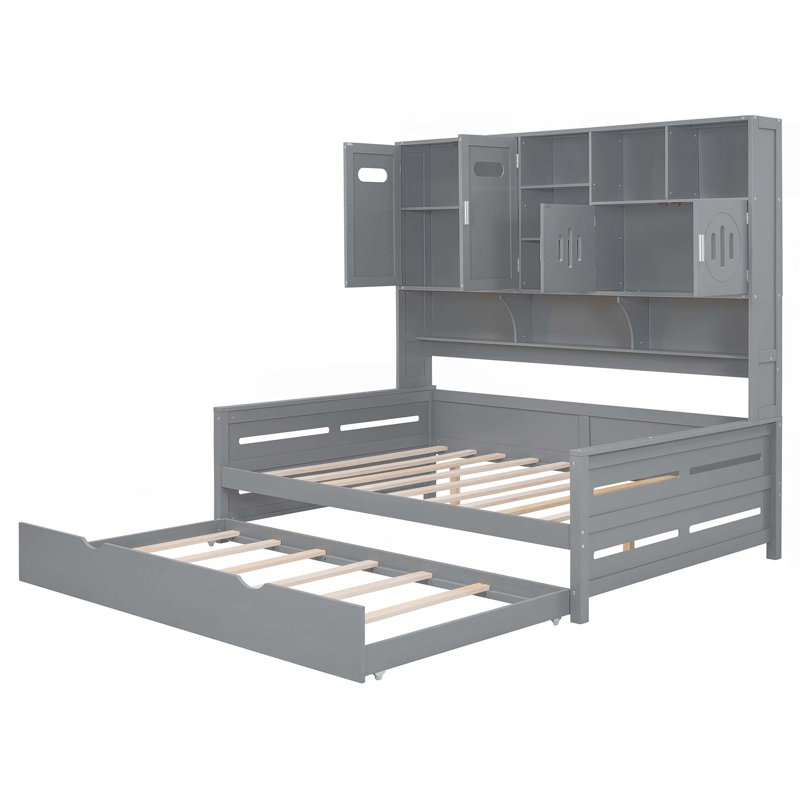 Wooden Daybed With Twin Size Trundle,And All-In-One Cabinet And Shelf