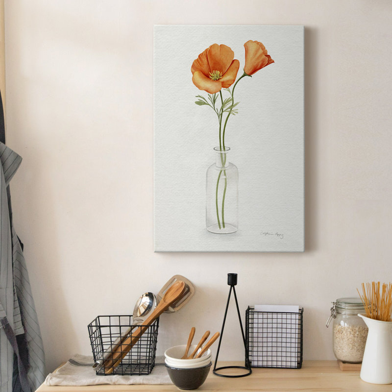California Poppy Vase II - Toile tendue avec châssis de qualité supérieure - prête à être accrochée