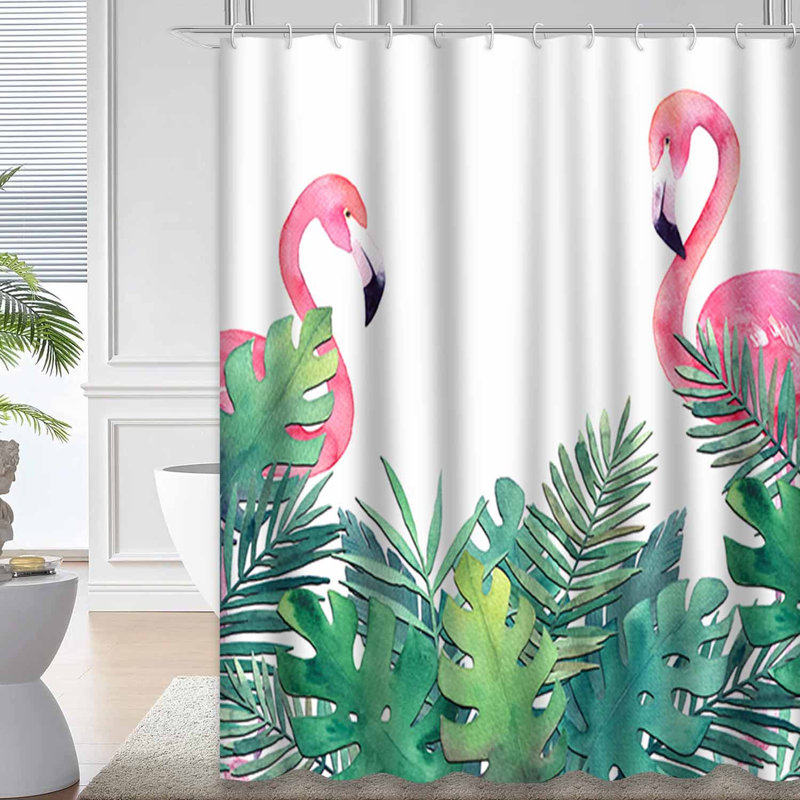 Palmier exotique tropical avec bordure flamant rose avec 12 crochets, L 72 po x l 72 po