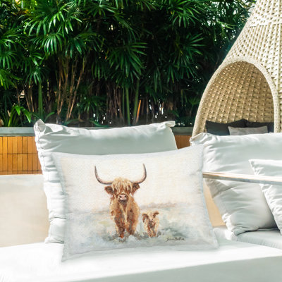 Coussin extérieur Highland Cow & Baby