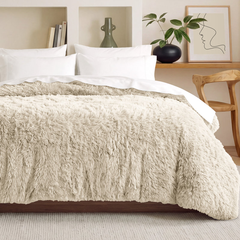Shaggy Fleece Plush Duvet Cover, Twin XL Duvet Cover, Sand