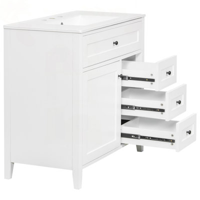 Meuble-lavabo blanc 36 po avec lavabo, tablette réglable et 4 tiroirs