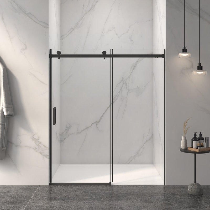 56-60"W X 72"H Frameless Sliding Shower Door,5/16" (8Mm) Thick SGCC Tempered Clear Glass,Double Side Easy Clean, Matte Black