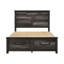 Grand lit plateforme gris traditionnel, rangement, en bois, tête de lit incluse, stratifié pour la protection et la durabilité